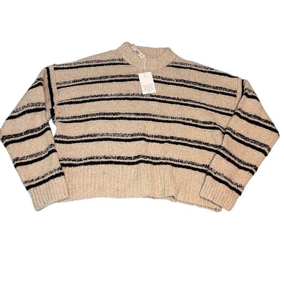 Madewell Eyelash Yarn Stripe Crewneck Sweater Cream Black Small NWT - Picture 5 of 9